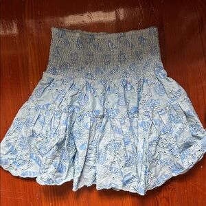 Sail to Sable Light Blue Eyelet Tiered Smocked Mini Skirt